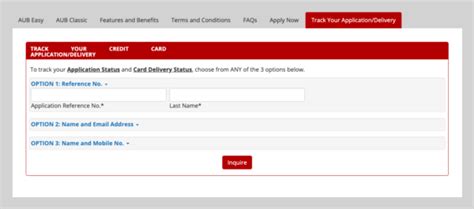 aub credit card application status.